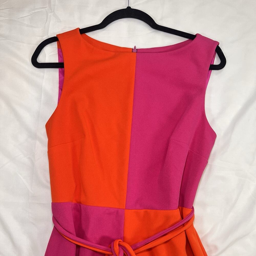 Trina Turk Coco Dress Size 8 Pink Orange Colorblock Sunset Sleeveless Tie Belt - Picture 5 of 12